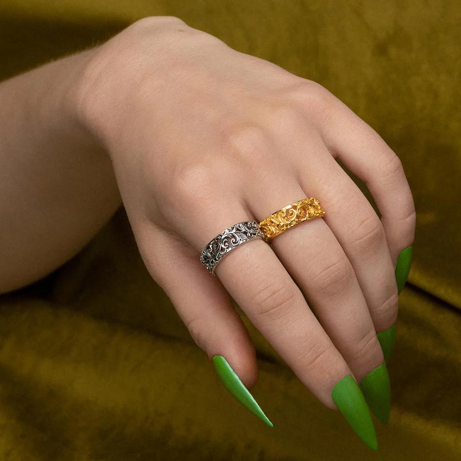 RULE. Ornate Flourish Band Ring - Gold - Image 2