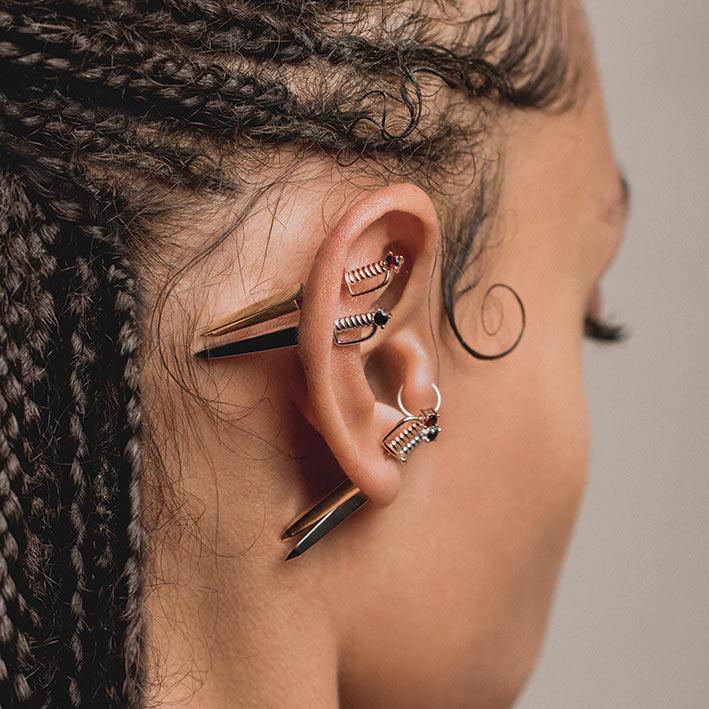 SALEM. Black Spinel Short Dagger Single Earring - Silver - Image 4
