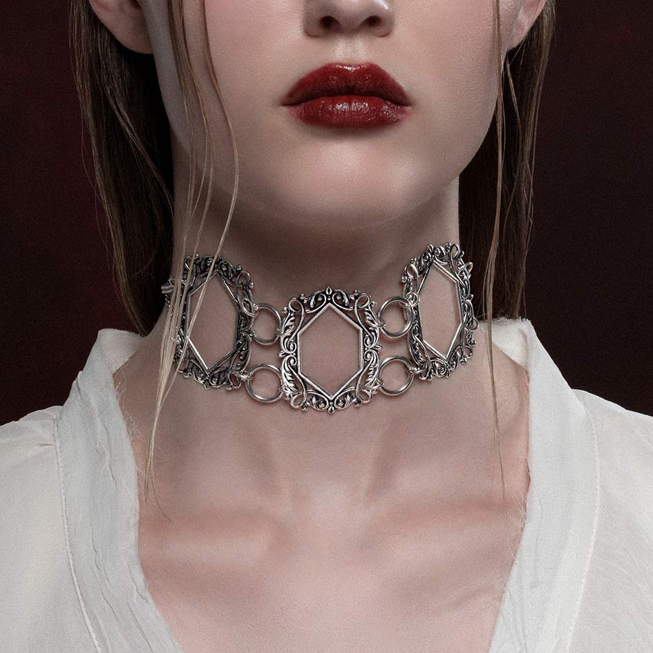 SANSA. Vampesque Gothic Caged Choker - Silver - Image 2
