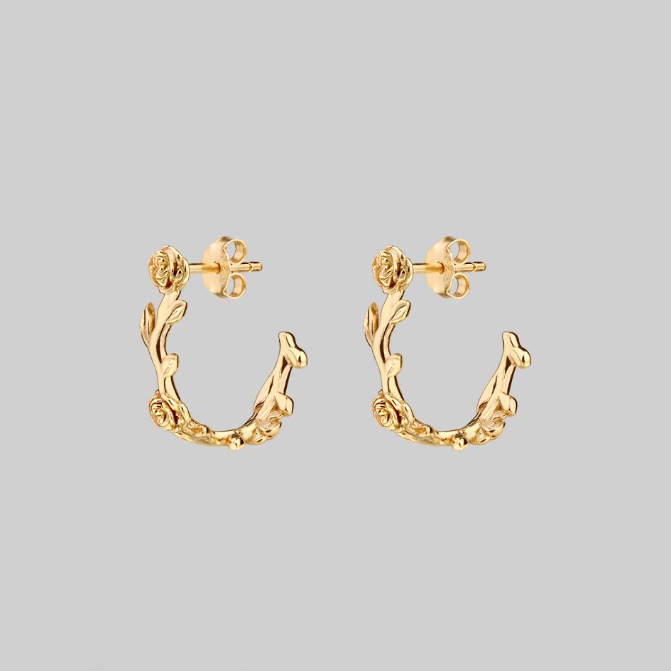 SARAH. Rose Foliage Hoops - Gold - Image 2