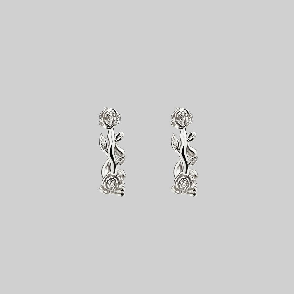SARAH. Rose Foliage Hoops - Silver - Image 2