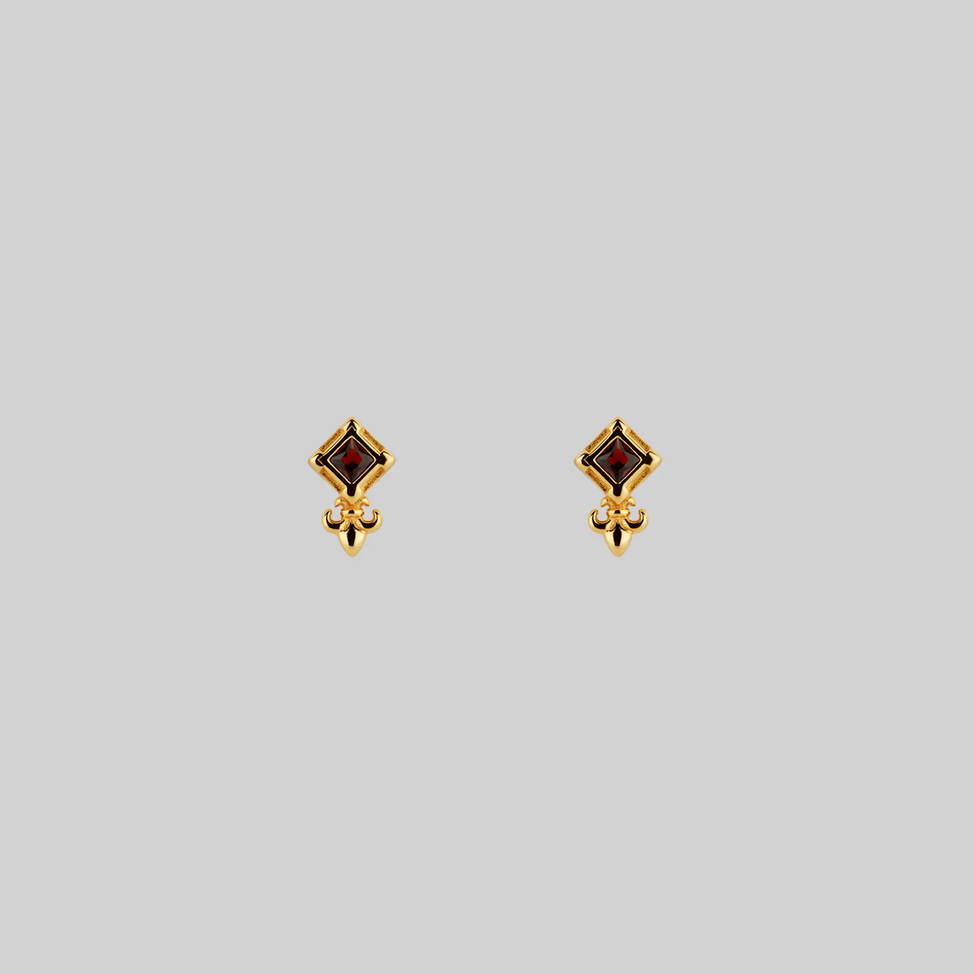 SCORN. Tiny Garnet Stud Earrings - Gold - Image 2