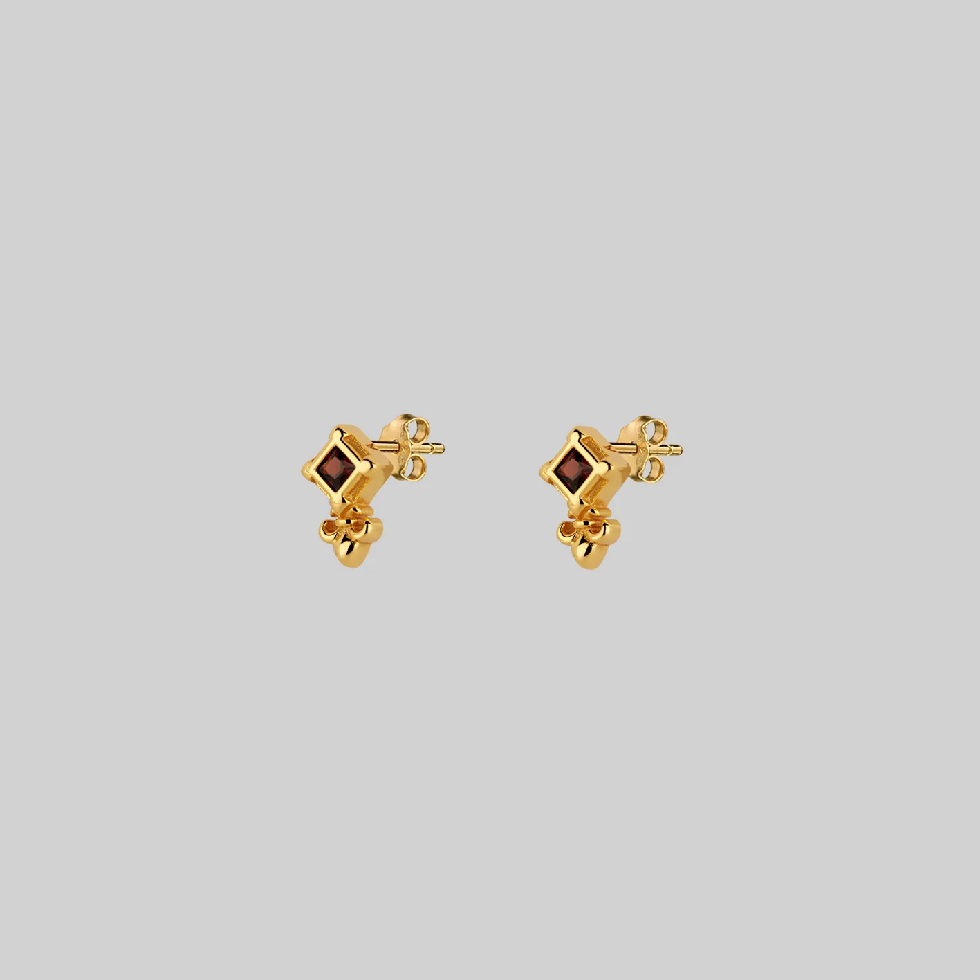 SCORN. Tiny Garnet Stud Earrings - Gold - Image 3