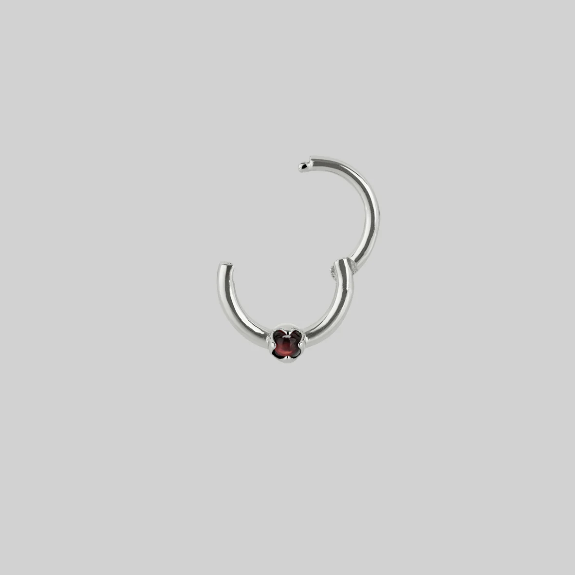 SERAPHINA. Garnet Septum Clicker Ring - Silver - Image 3