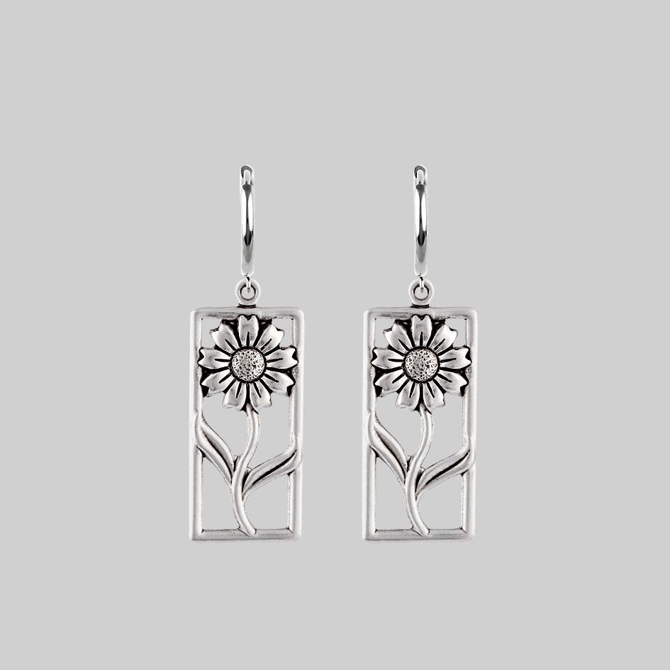 SERENA. Sunflower Hoop Earrings - Silver
