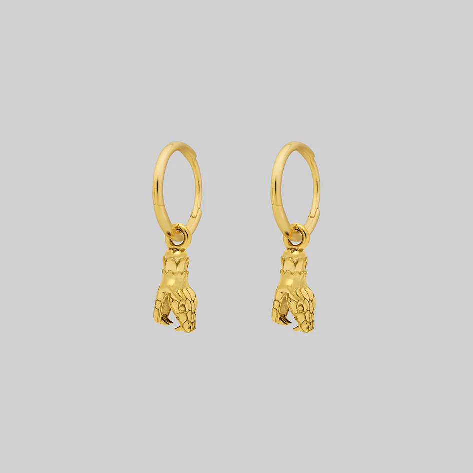 SERPENS. Snake Head Hoop Earrings - Gold - Image 4