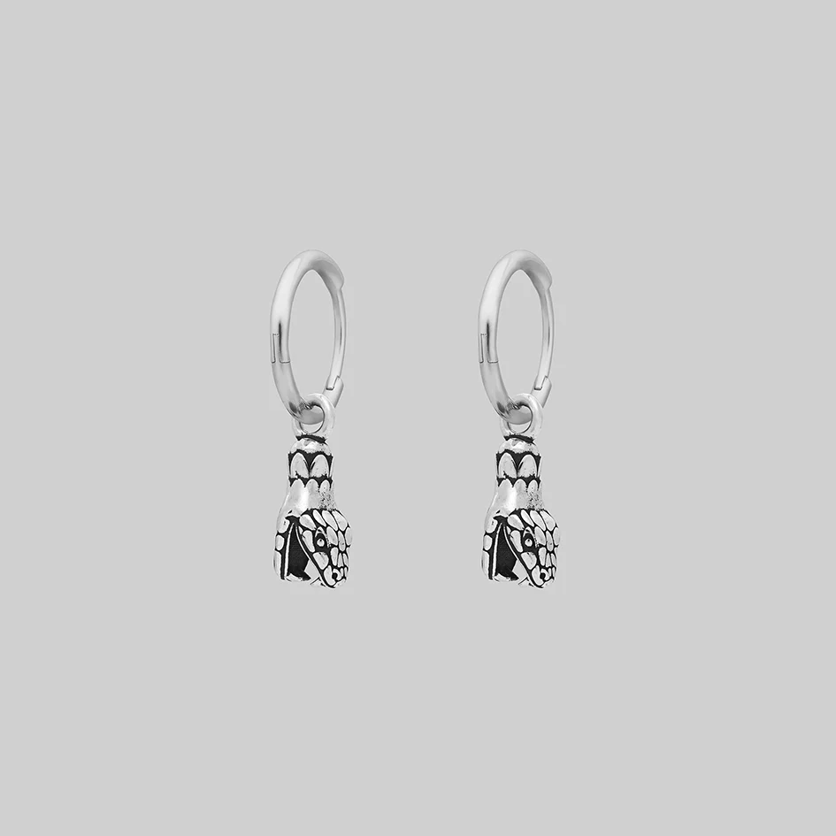 SERPENS. Snake Head Hoop Earrings - Silver - Image 4