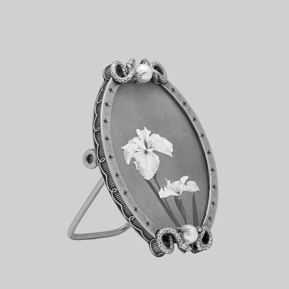 SERPENTINE. Double Serpent Pearl Photo Frame - Silver - Image 3