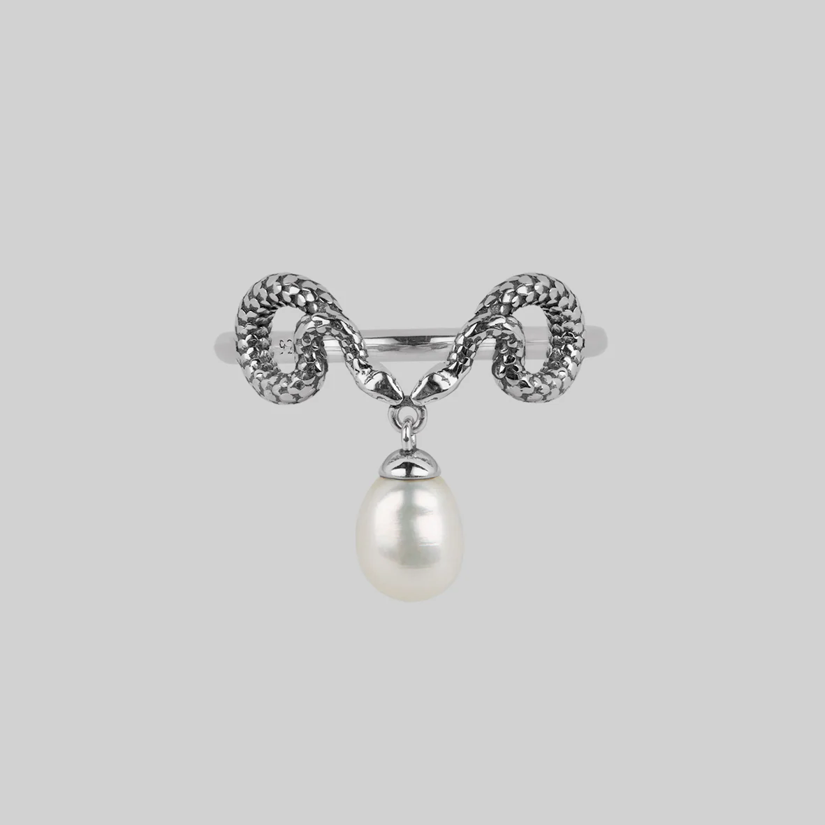 SERPENTINE. Sea Snake Bound Pearl Ring - Silver