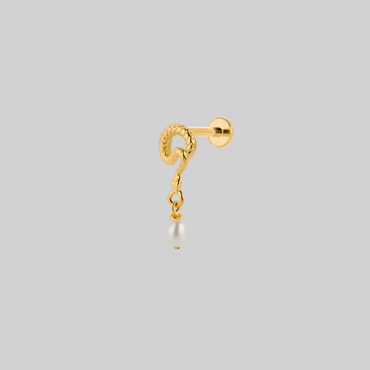 SERPENTINE. Sea Snake Bound Pearl Stud Earring - Gold - Image 3