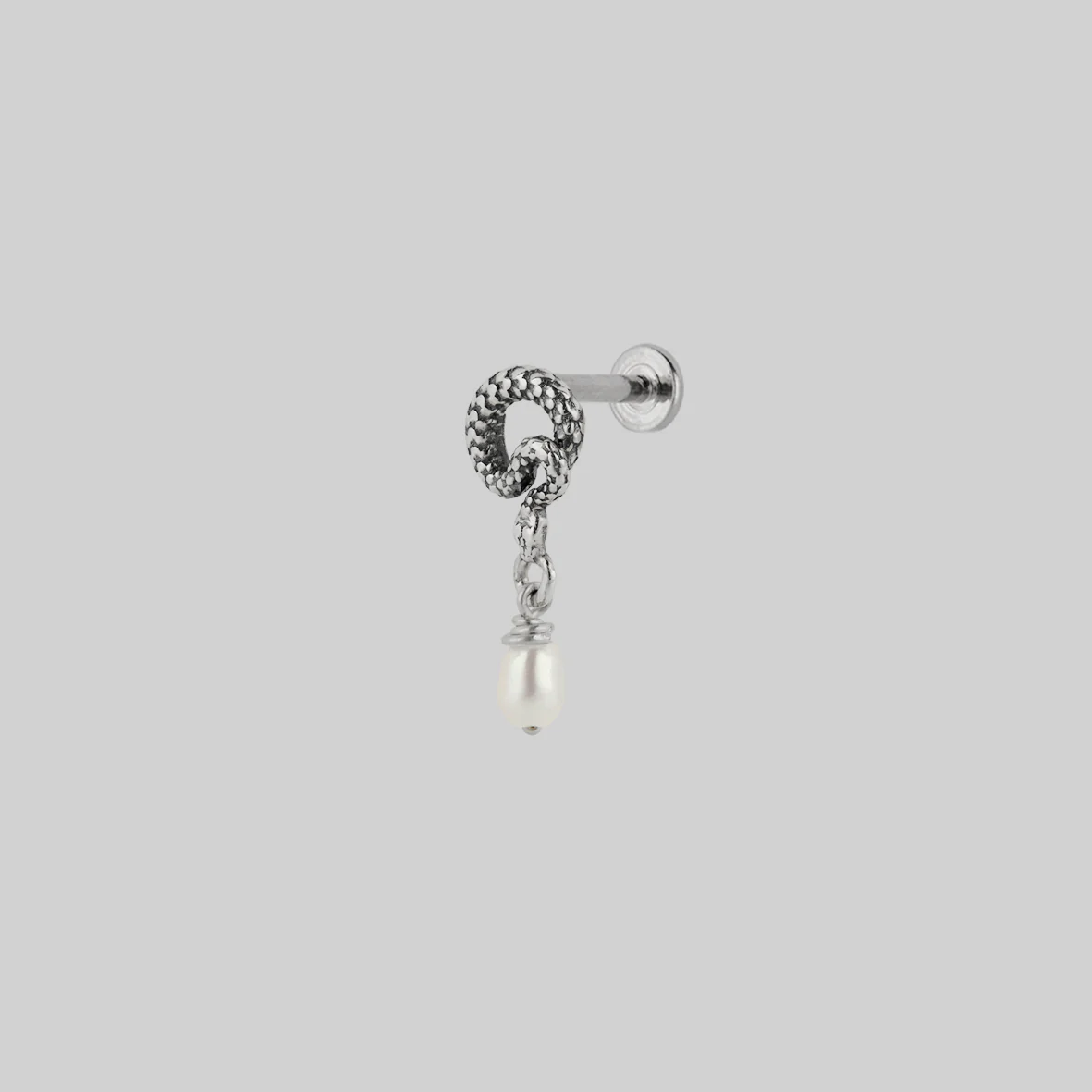 SERPENTINE. Sea Snake Bound Pearl Stud Earring - Silver - Image 3