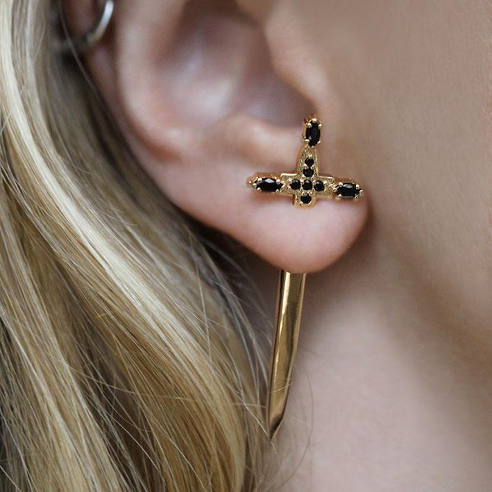 SLAY. Black Spinel Gold Dagger Single Earring - Image 2