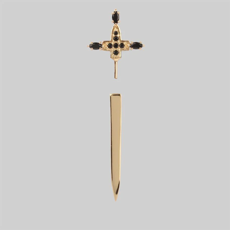 SLAY. Black Spinel Gold Dagger Single Earring - Image 3