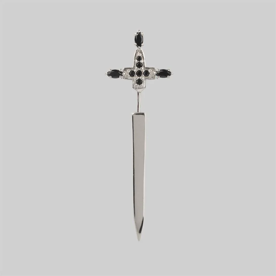 SLAY. Black Spinel Silver Dagger Single Earring - Image 2