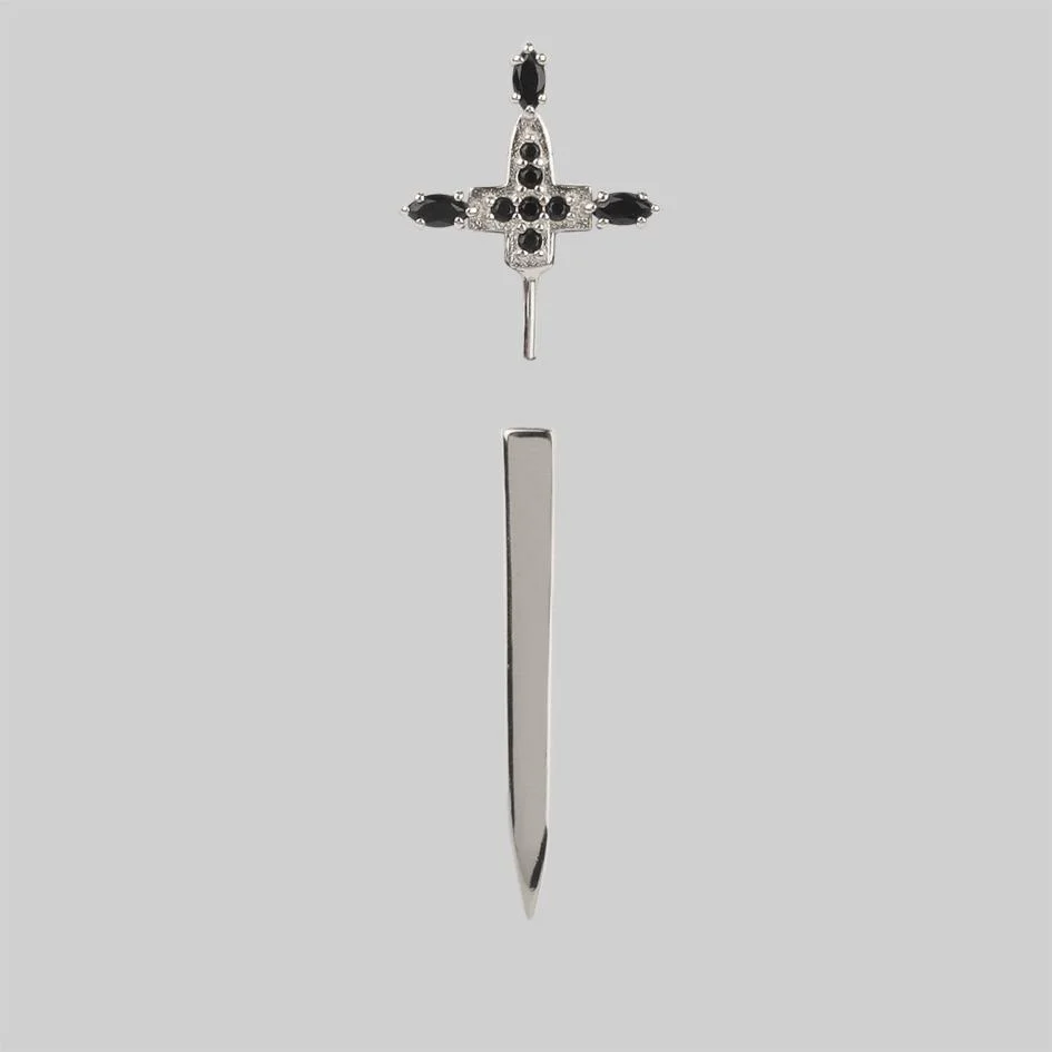 SLAY. Black Spinel Silver Dagger Single Earring - Image 3