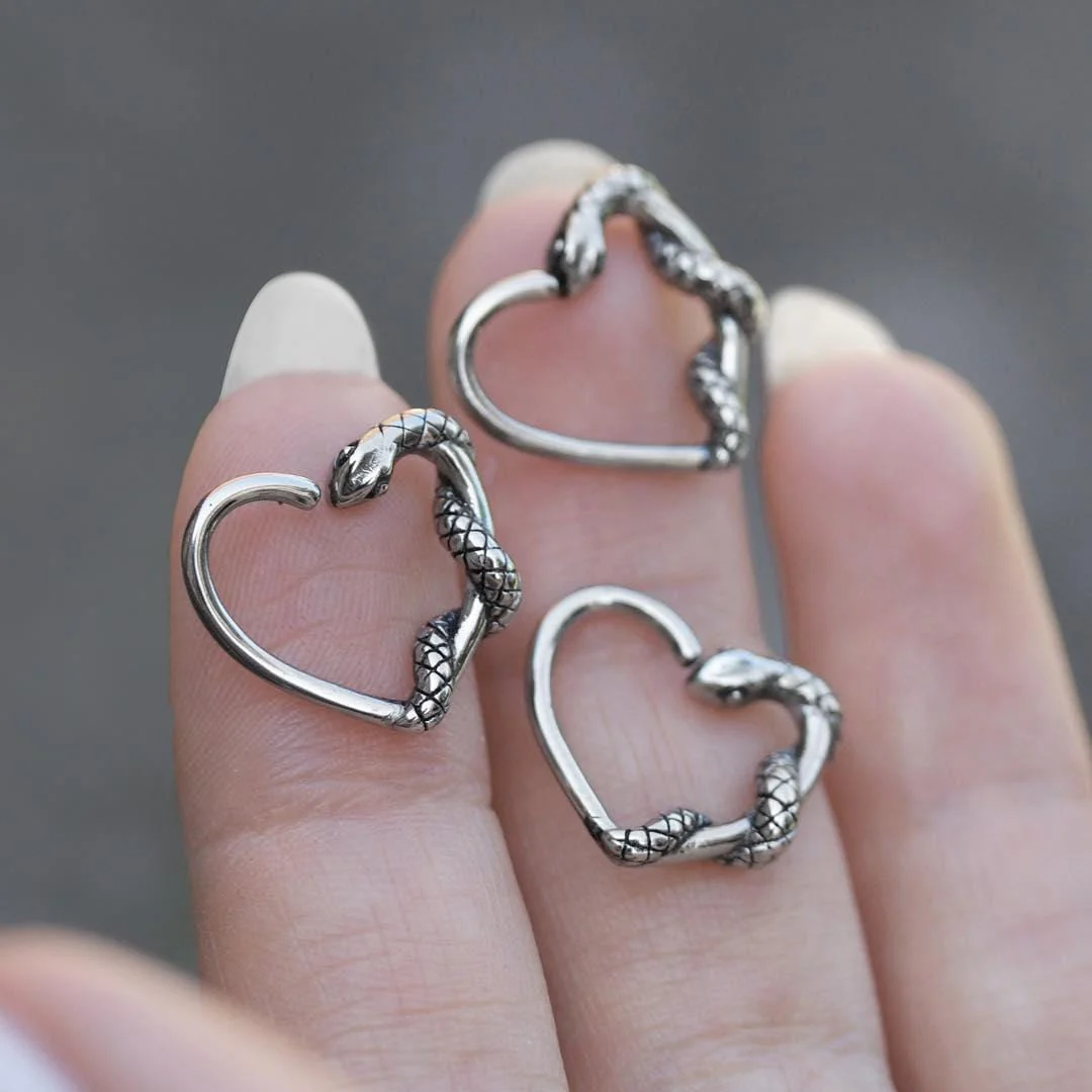 SLINK. Silver Snake & Heart Daith Ring - Image 4