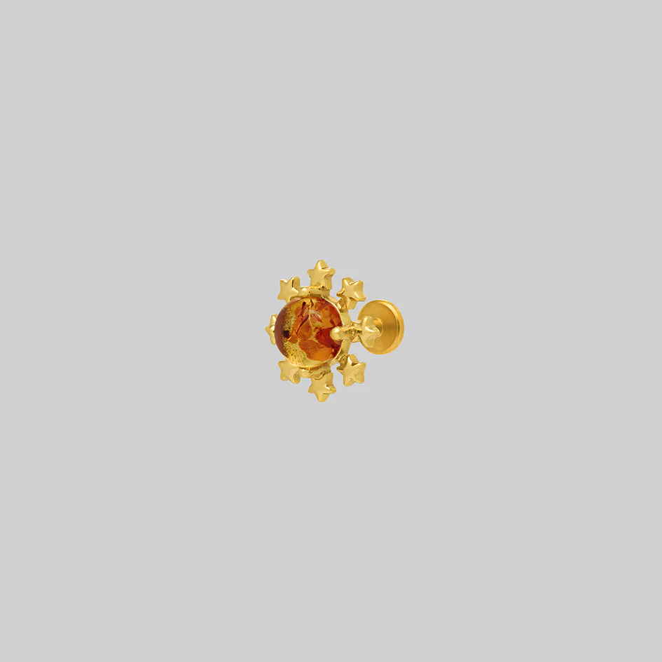 SOLARIS. Flaming Sun Amber Stud Earring - Gold - Image 3