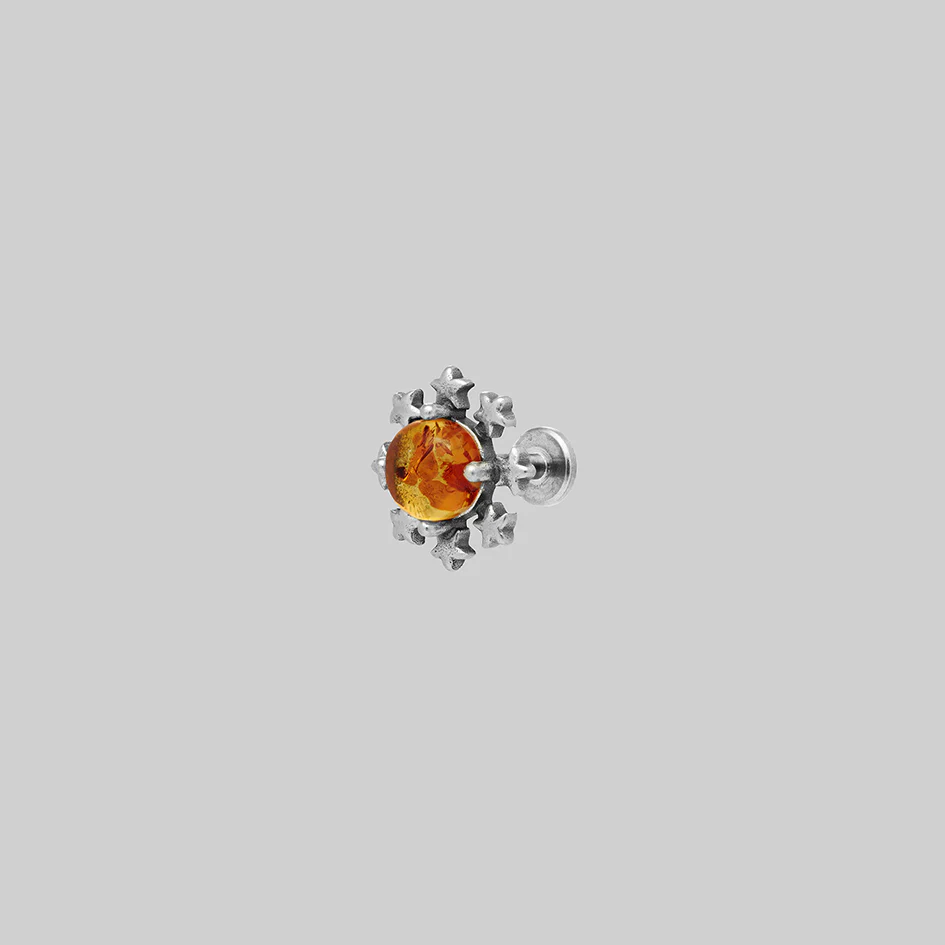 SOLARIS. Flaming Sun Amber Stud Earring - Silver - Image 3