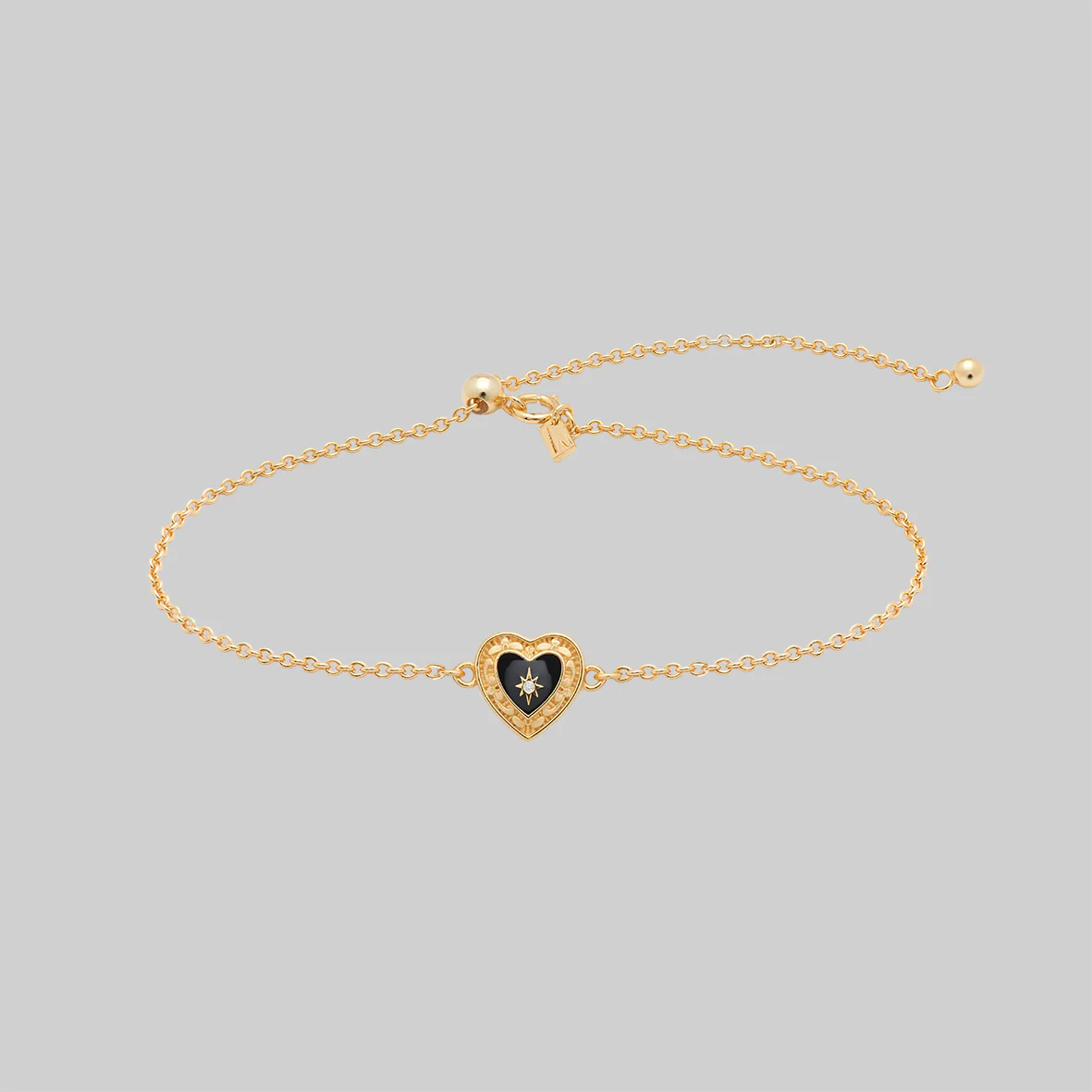 SOLEMN. Black Enamel Heart Bracelet - Gold - Image 2