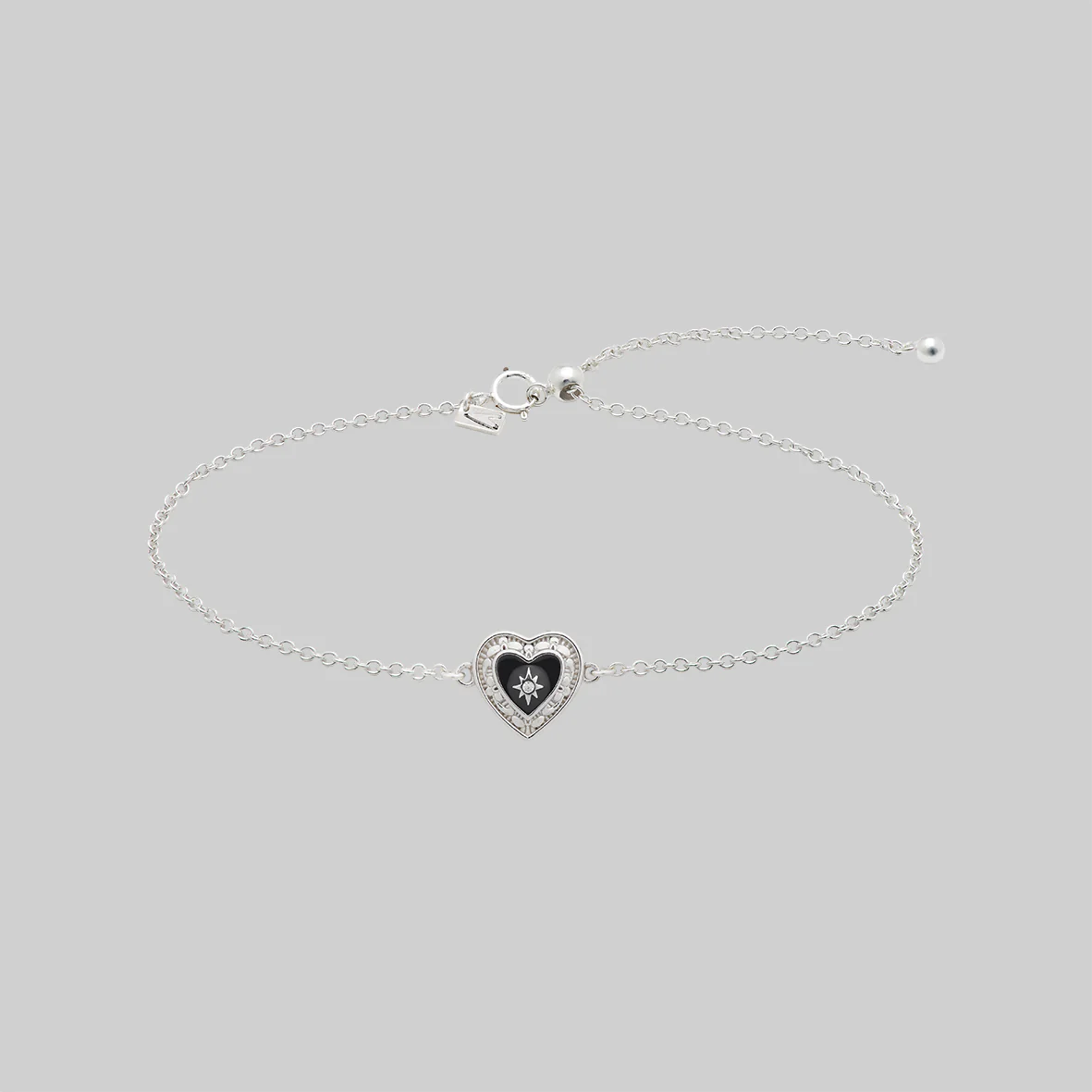 SOLEMN. Black Enamel Heart Bracelet - Silver