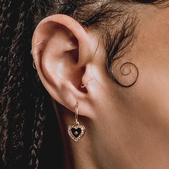 SOLEMN. Black Enamel Heart Hoop Earrings - Gold - Image 2