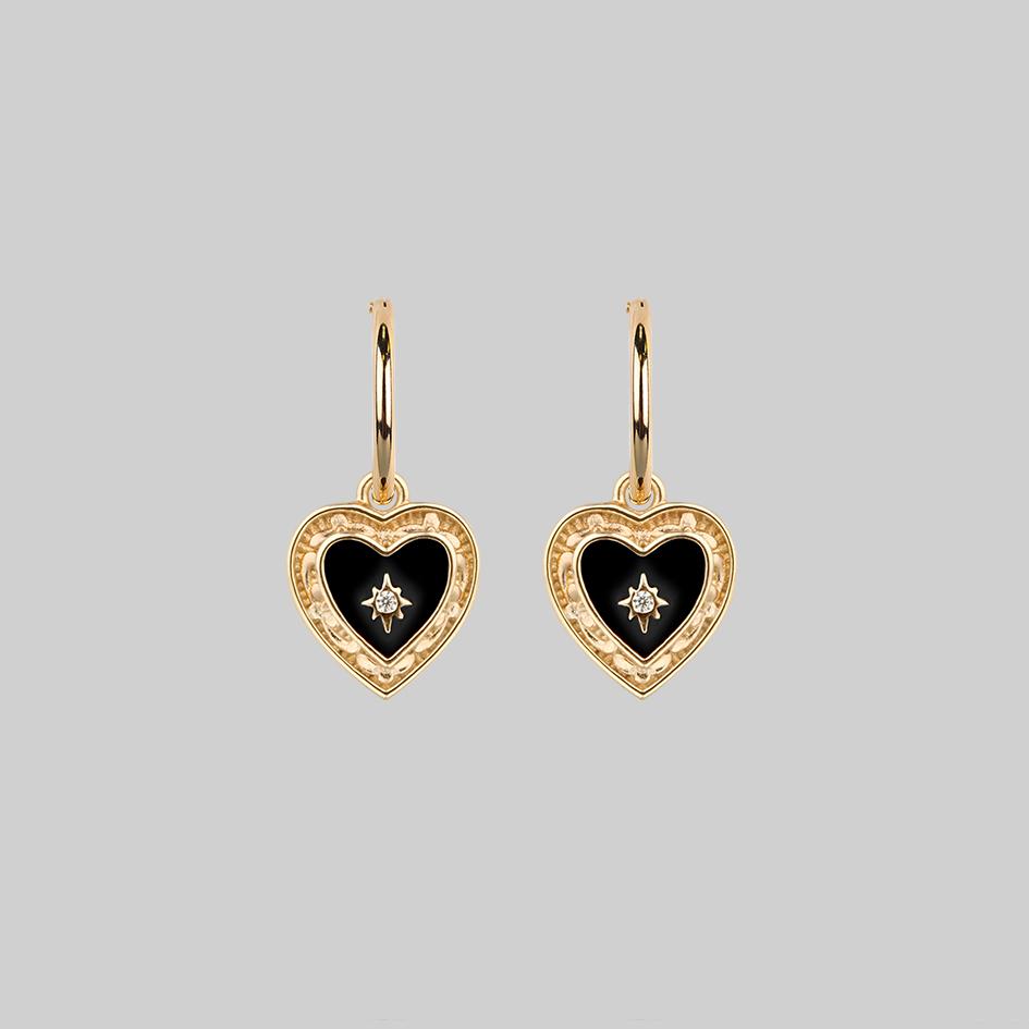 SOLEMN. Black Enamel Heart Hoop Earrings - Gold - Image 3