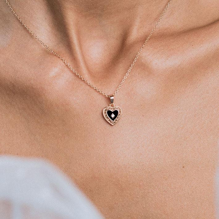 SOLEMN. Black Enamel Heart Necklace - Silver - Image 2