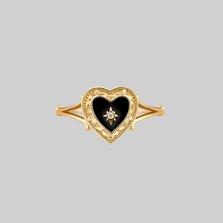 SOLEMN. Black Enamel Heart Ring - Gold - Image 2