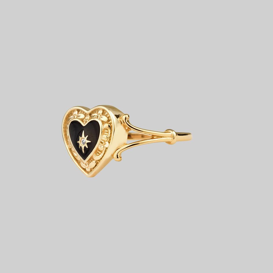 SOLEMN. Black Enamel Heart Ring - Gold - Image 3