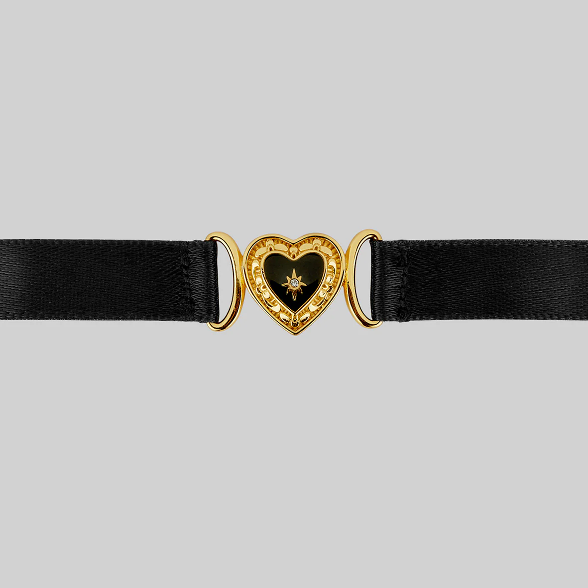SOLEMN. Black Enamel Heart Satin Choker - Gold - Image 3
