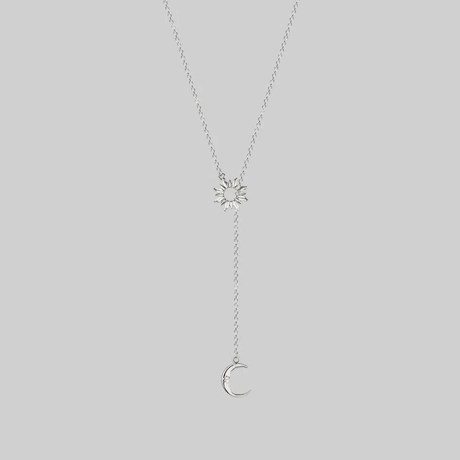 SOLSTICE. Sun & Moon Lariat Necklace - Silver - Image 2
