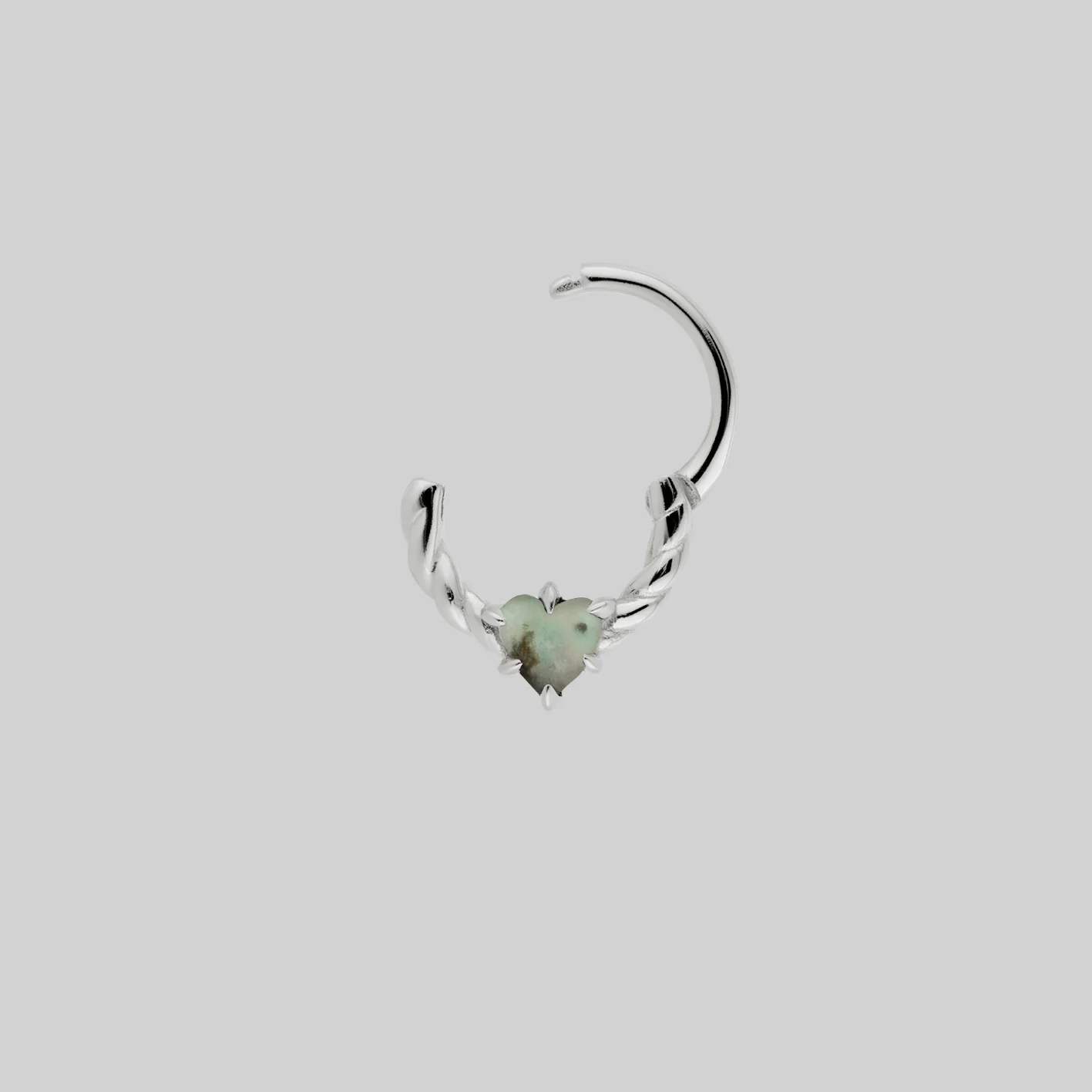 SPRITE. Clawed Heart Gemstone Septum Clicker Ring - Silver - Image 3