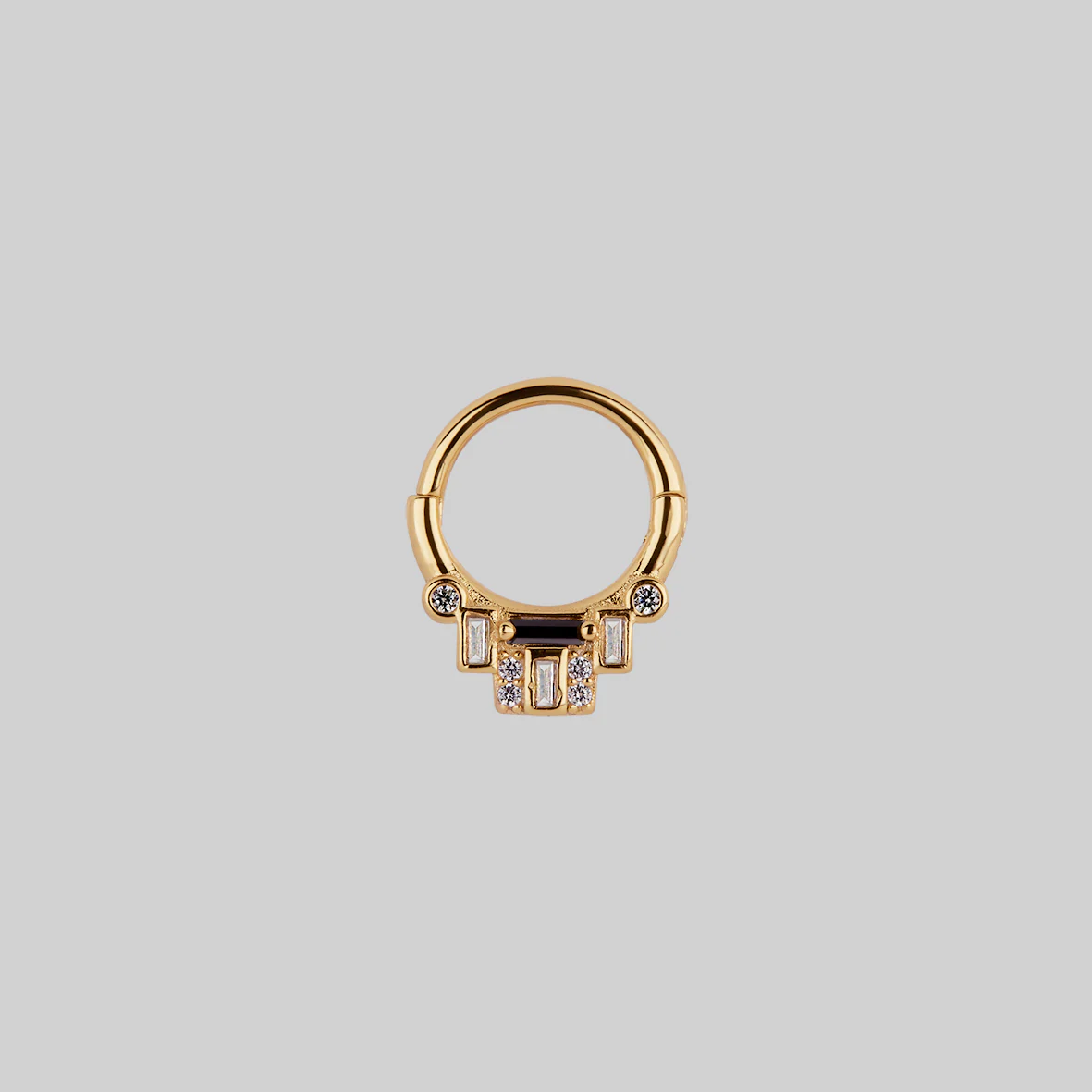 STATELY. Deco Black Spinel Septum Clicker Ring - Gold - Image 2