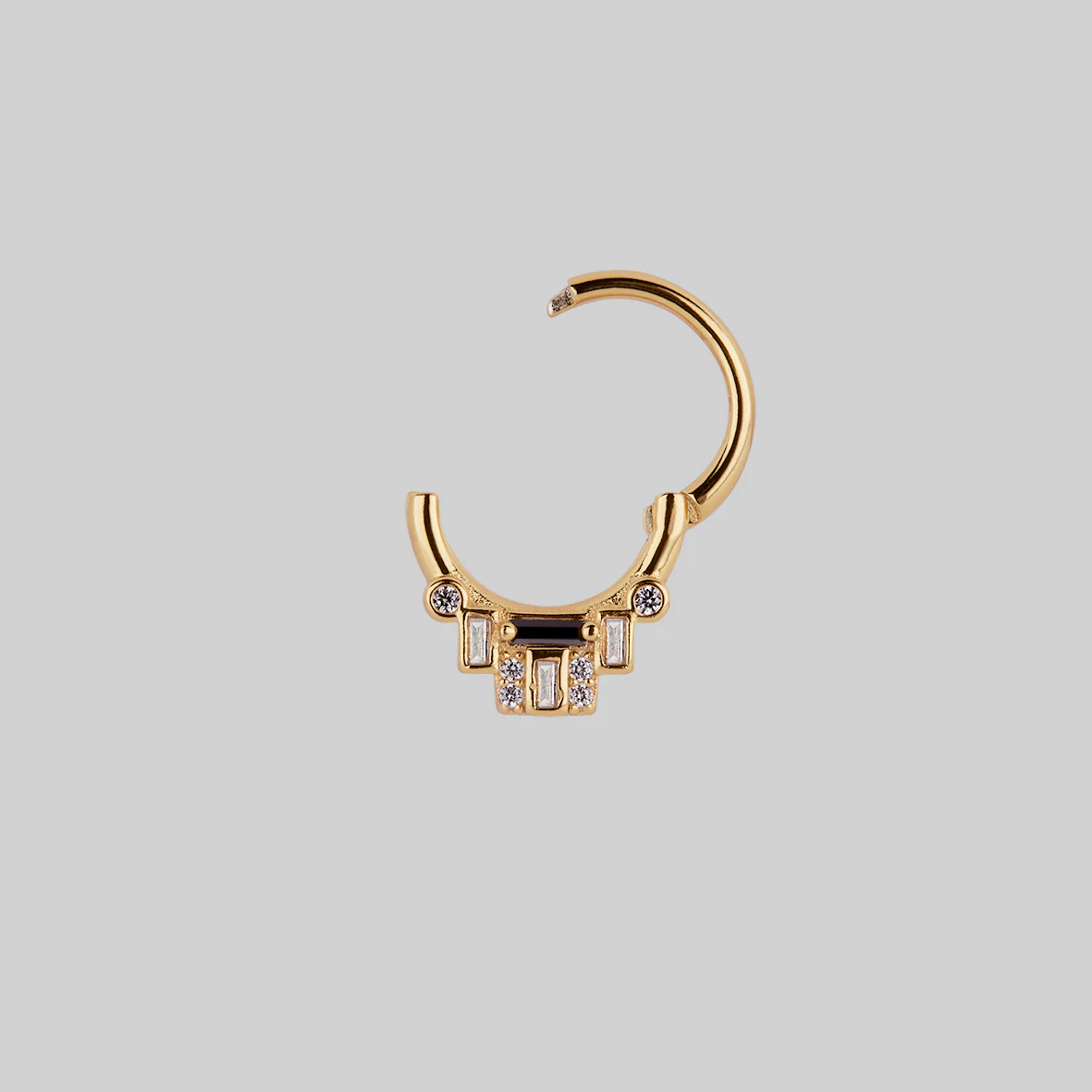 STATELY. Deco Black Spinel Septum Clicker Ring - Gold - Image 3