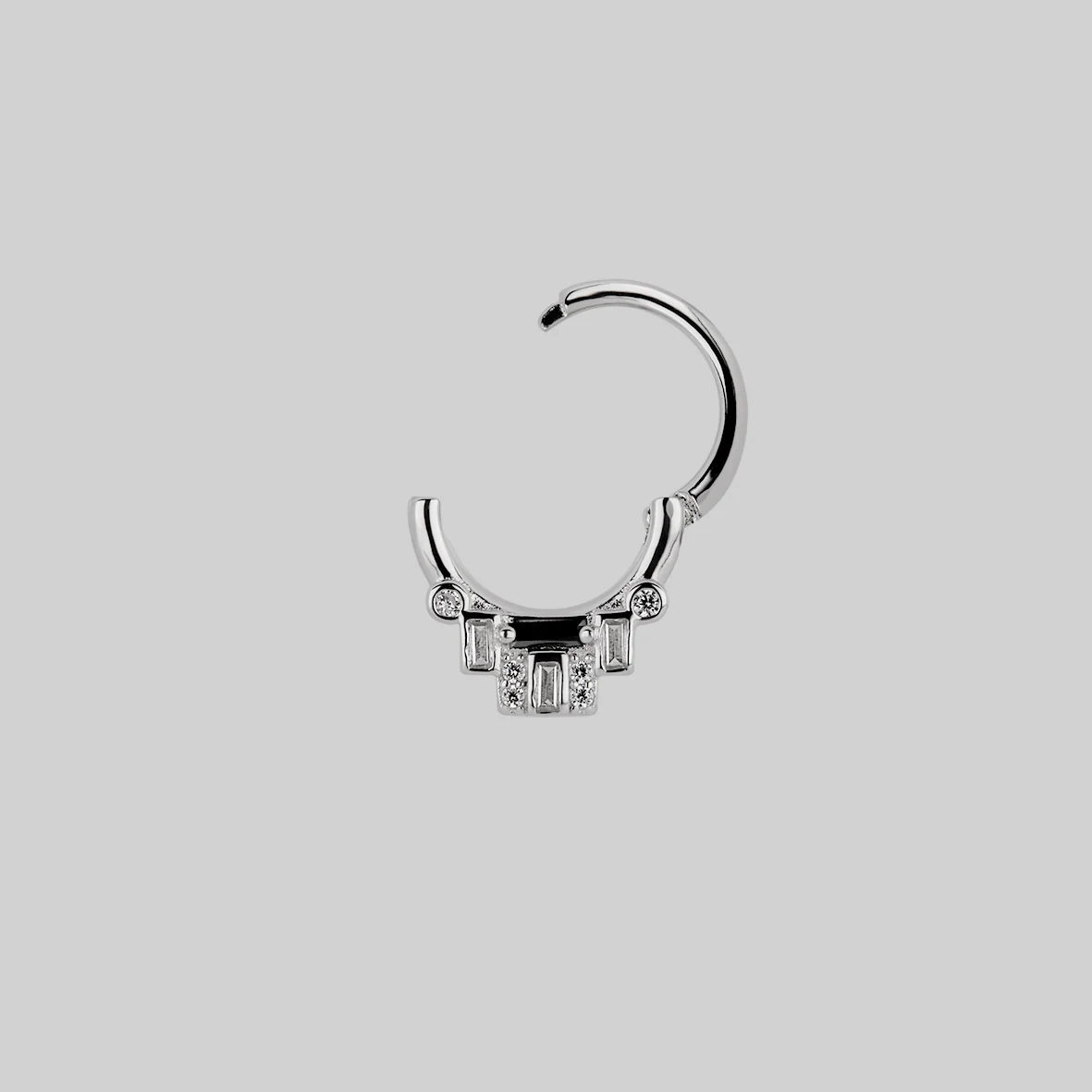 STATELY. Deco Black Spinel Septum Clicker Ring - Silver - Image 2