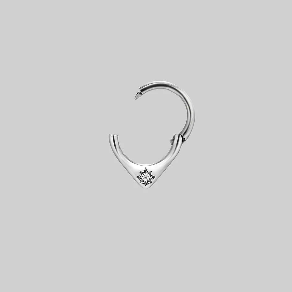 STELLA. Star Set Cubic Zirconia Septum Clicker Ring - Silver - Image 3