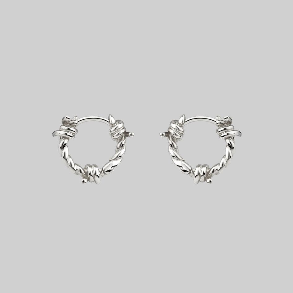 SURVIVAL. Symbolic Barbed Wire Clicker Hoop Earrings - Silver - Image 3