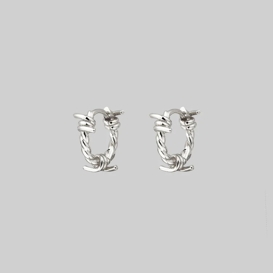 SURVIVAL. Symbolic Barbed Wire Clicker Hoop Earrings - Silver - Image 5