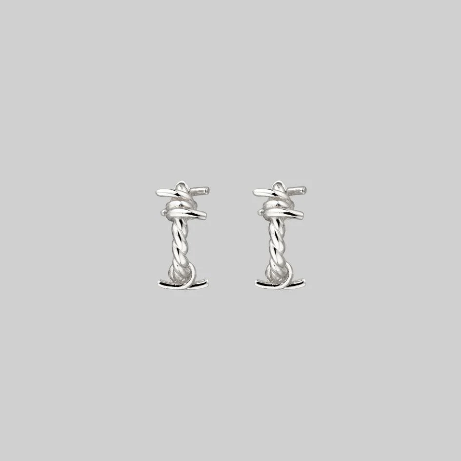 SURVIVAL. Symbolic Barbed Wire Clicker Hoop Earrings - Silver - Image 6