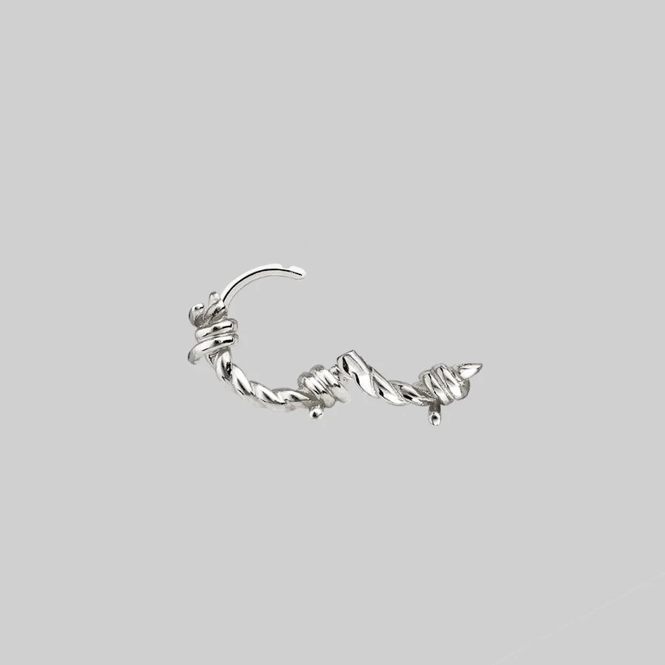 SURVIVAL. Symbolic Barbed Wire Clicker Hoop Earrings - Silver - Image 7