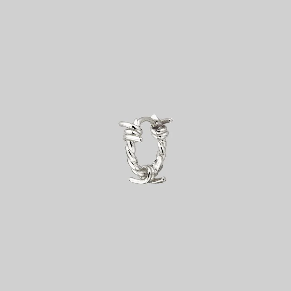 SURVIVAL. Symbolic Barbed Wire Clicker Hoop Earrings - Silver - Image 8