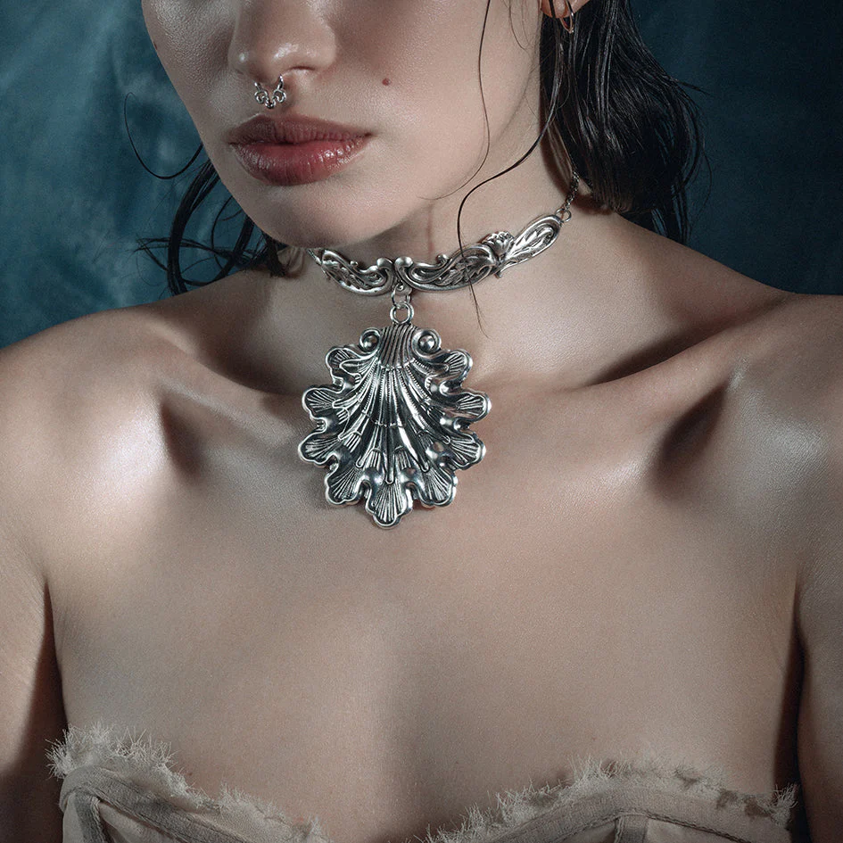 SYRENA. Ornate Seashell Choker - Silver - Image 2