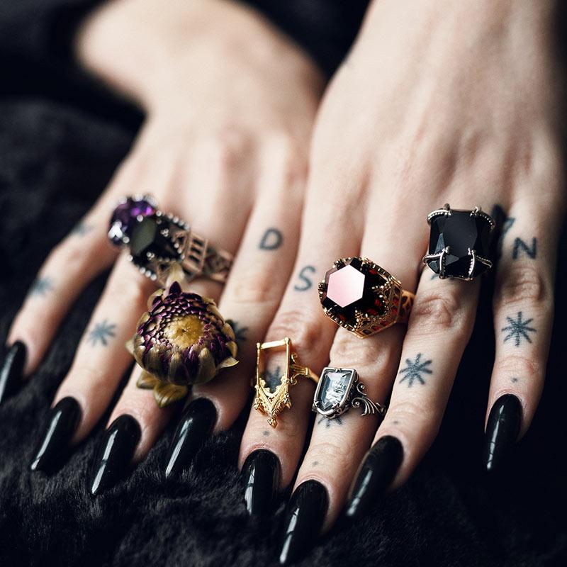 TEMPLE OF CHAMBERS. Garnet CZ Cathedral Ring - Gold - Image 2