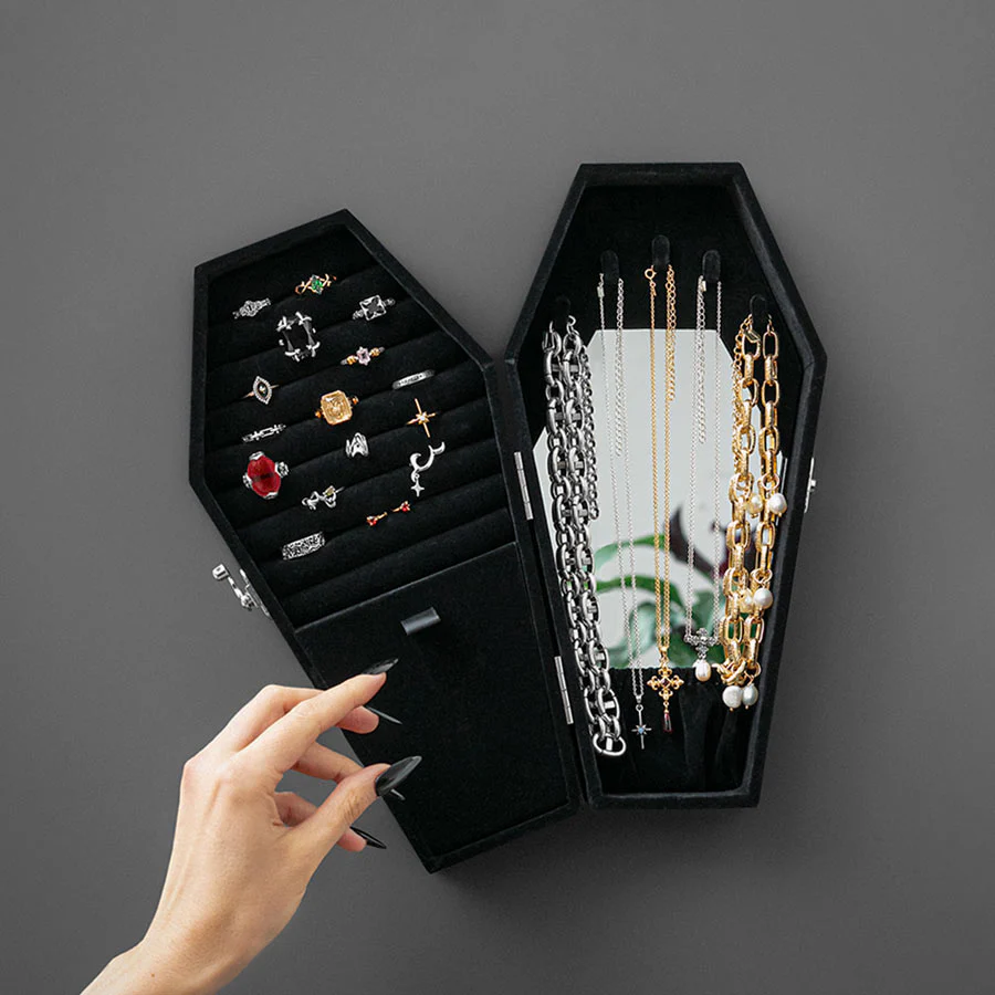 The Black Velvet Coffin Jewellery Cabinet - Image 2