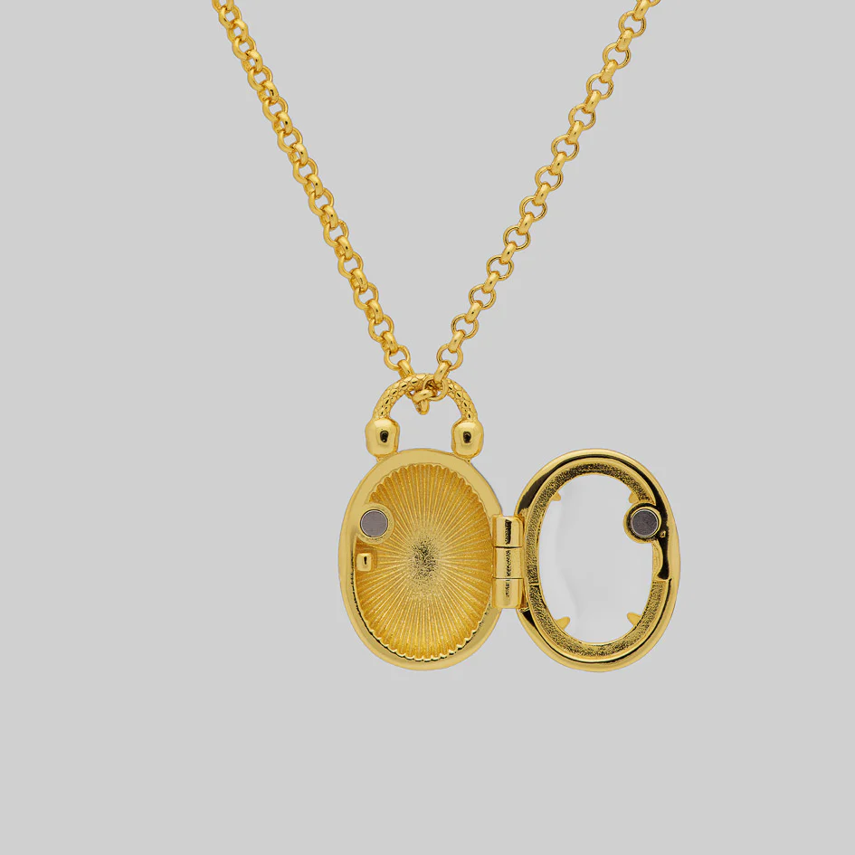 THE HEREAFTER. Black Enamel Oval Locket Necklace - Gold - Image 3