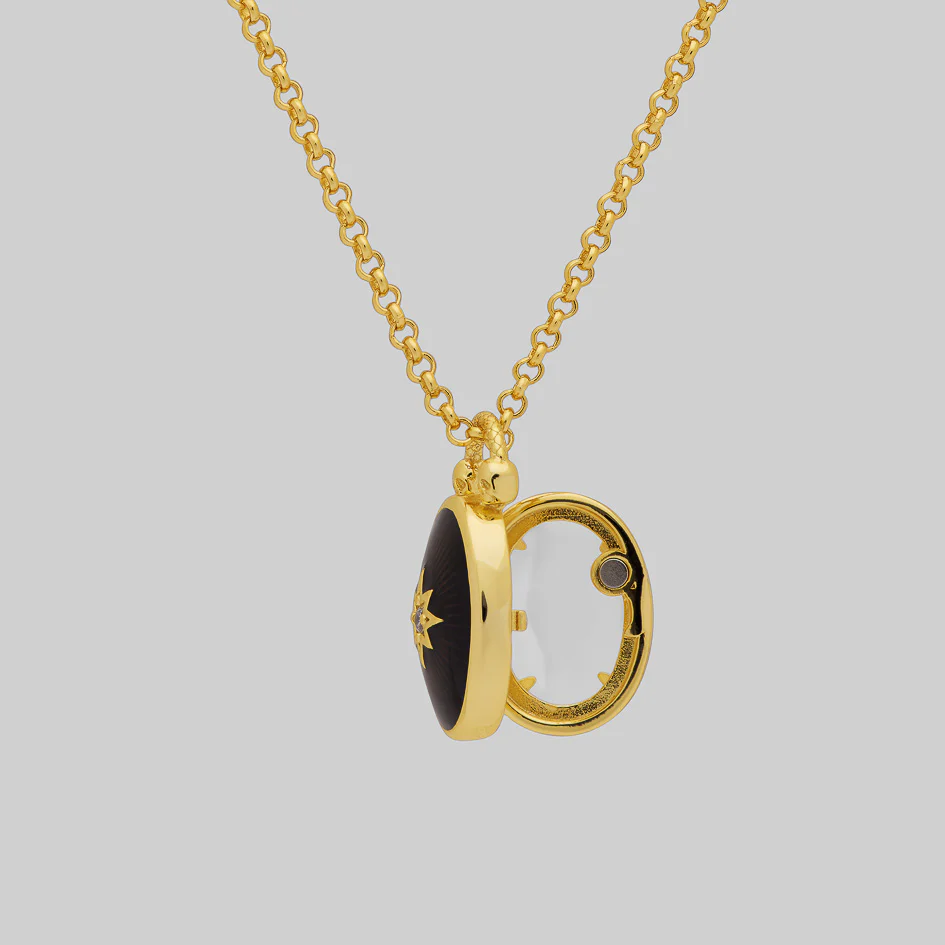 THE HEREAFTER. Black Enamel Oval Locket Necklace - Gold - Image 4