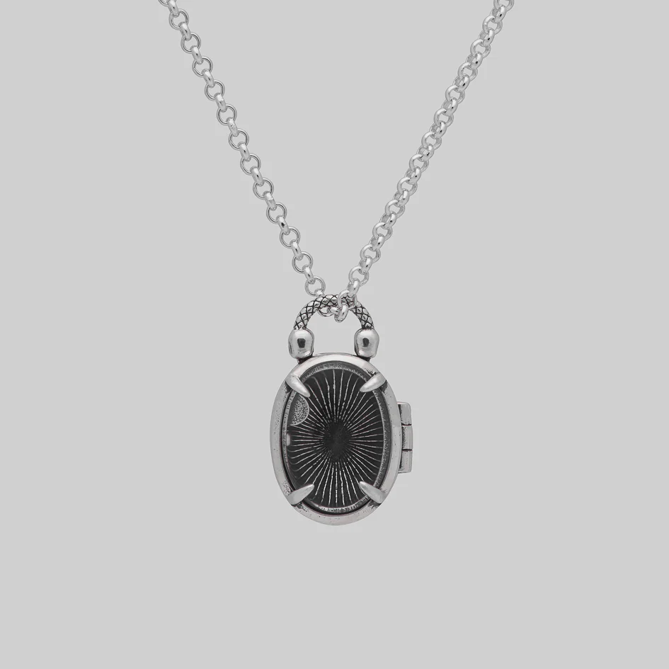 THE HEREAFTER. Black Enamel Oval Locket Necklace - Silver - Image 2