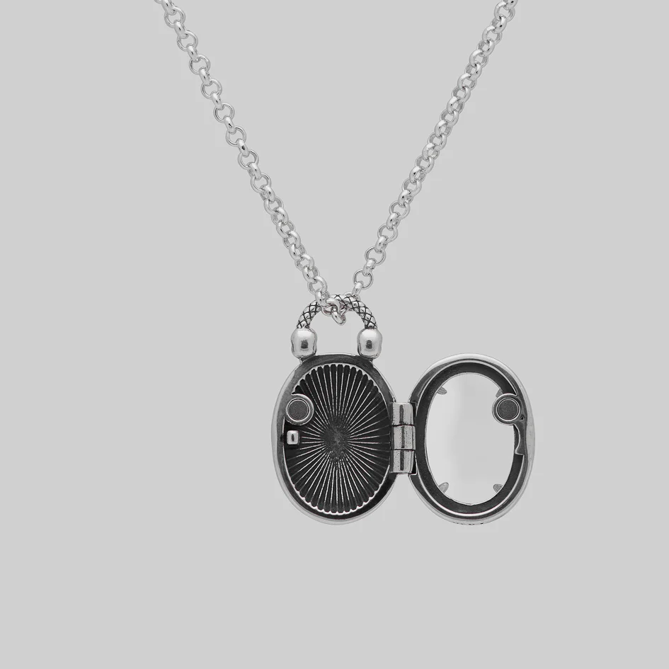 THE HEREAFTER. Black Enamel Oval Locket Necklace - Silver - Image 4