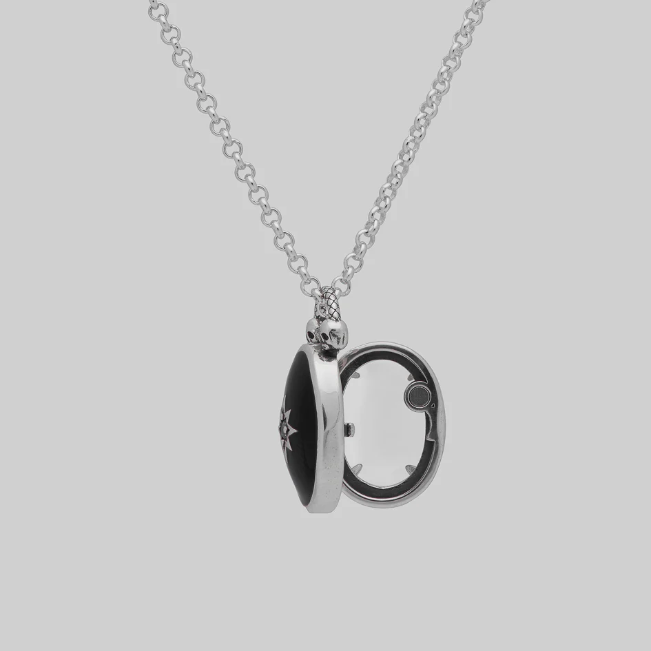 THE HEREAFTER. Black Enamel Oval Locket Necklace - Silver - Image 5