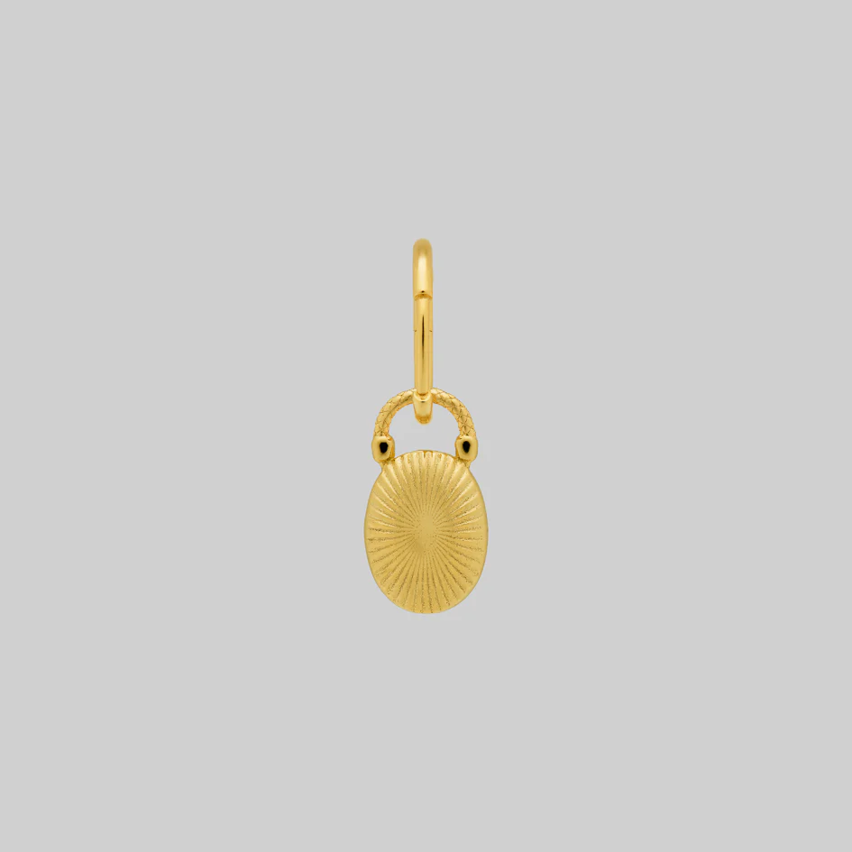 THE HEREAFTER. Black Enamel Oval Padlock Style Hoop Earrings - Gold - Image 7
